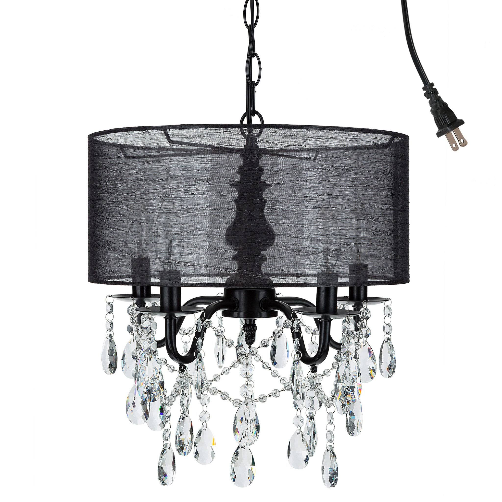 5 Light Crystal Plug-In Chandelier with Cylinder Shade (Black) CH114TB