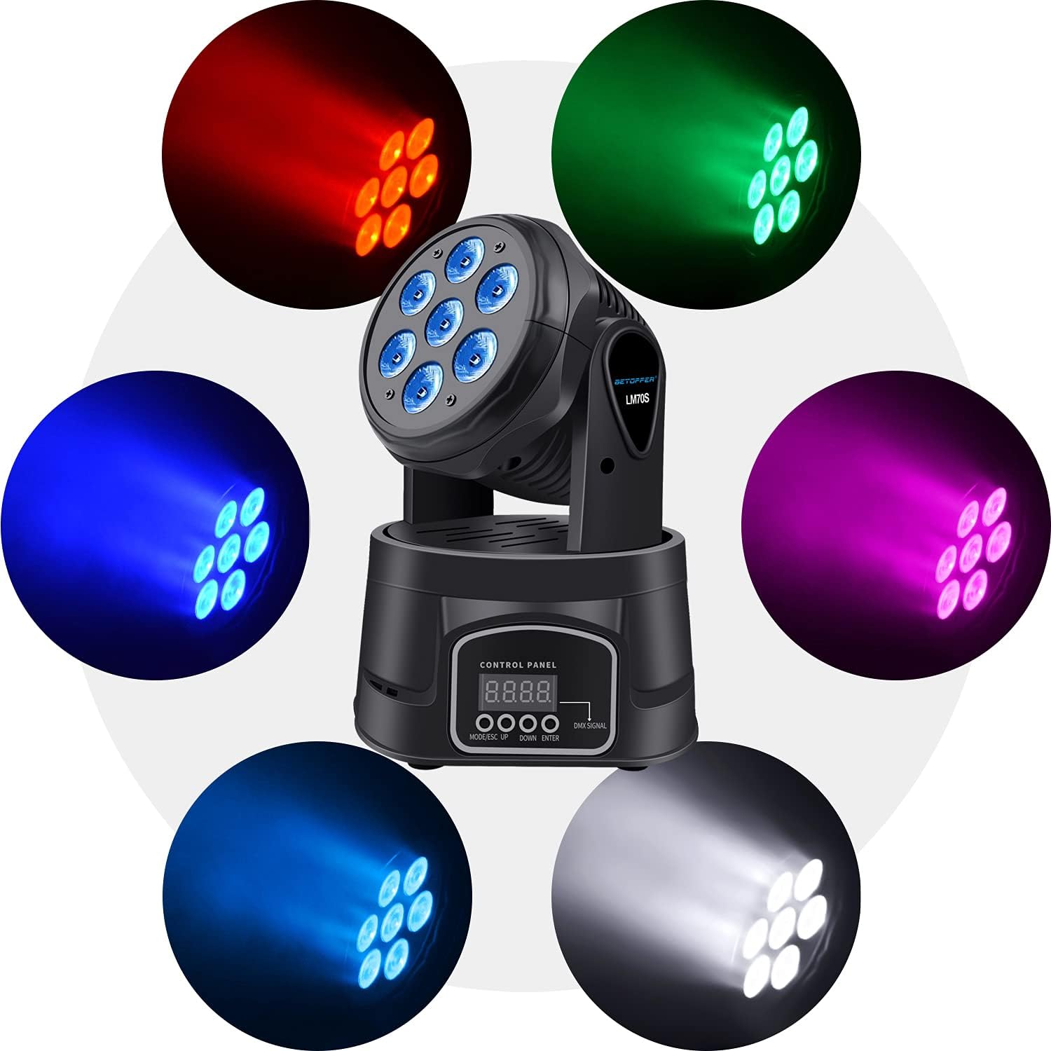 BETOPPER Stage Lights, 7x8W RGBW DJ Lights, Sound Activated/DMX Lighting, Moving Head Lights for Stage, Party, Live, DJ, Bar, Disco Lighting (4 Packs)