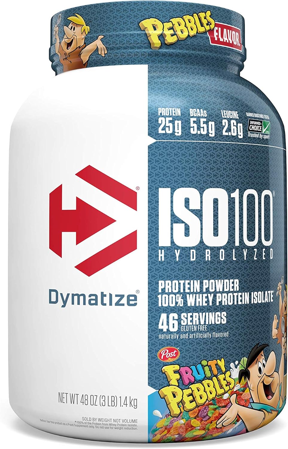 Dymatize ISO100 Hydrolyzed Protein Powder, 100% Whey Isolate Protein, 25g of Protein, 5.5g BCAAs, Gluten Free, Fast Absorbing, Easy Digesting, Fruity Pebbles, 3 Pound (Packaging May Vary) Pack of 2