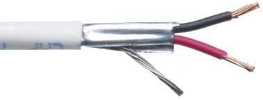 Custom Cable Connection 22 AWG 2 Conductor Stranded Shielded Plenum Cable White CL3P Jacket for Security/Alarm/Access Control/Sound - 500 Foot Spool