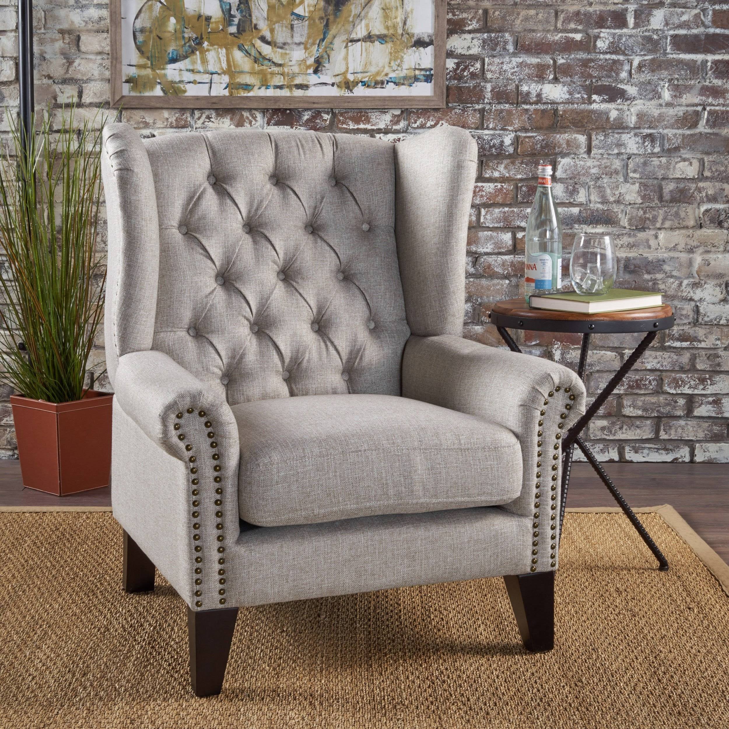 Lainie Traditional Tufted Winged Fabric Accent Chair - Gray - Grey