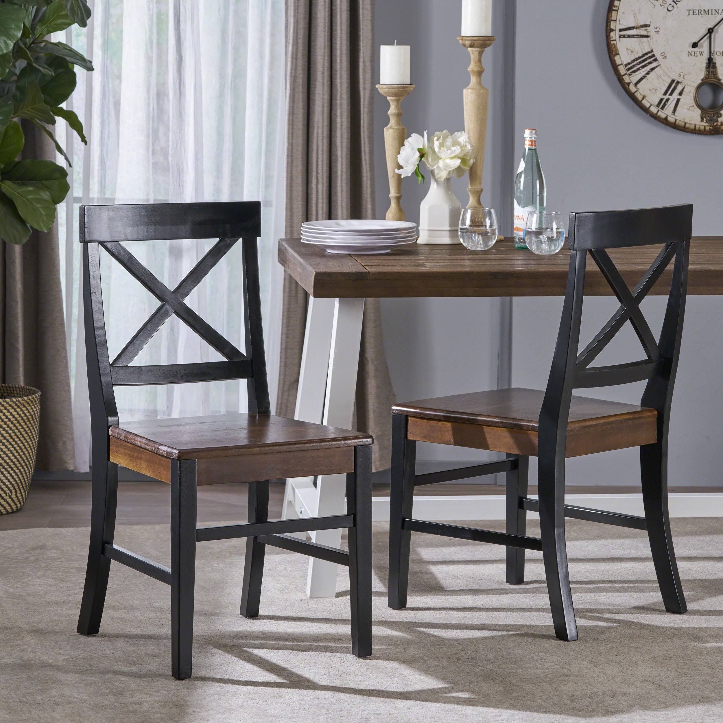 Truda Farmhouse Acacia Wood Dining Chairs (Set of 2) Walnut/Black