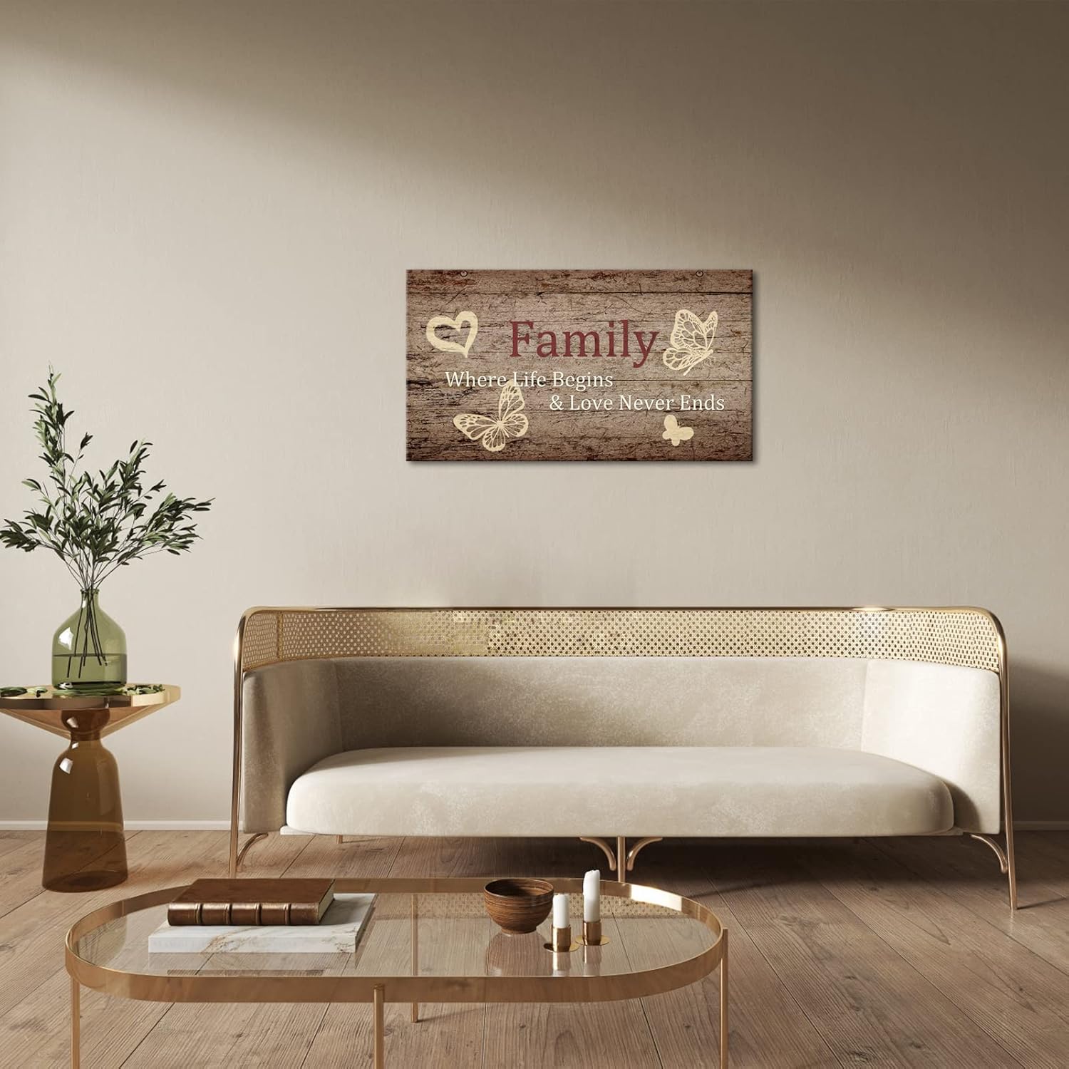OuElegent Inspirational Quotes Canvas Wall Art Red Family Sign with Brown Wood Backdrop Painting Picture Rustic Country Farmhouse Artwork Print for Home Office Wall Decor Framed Ready to Hang 20