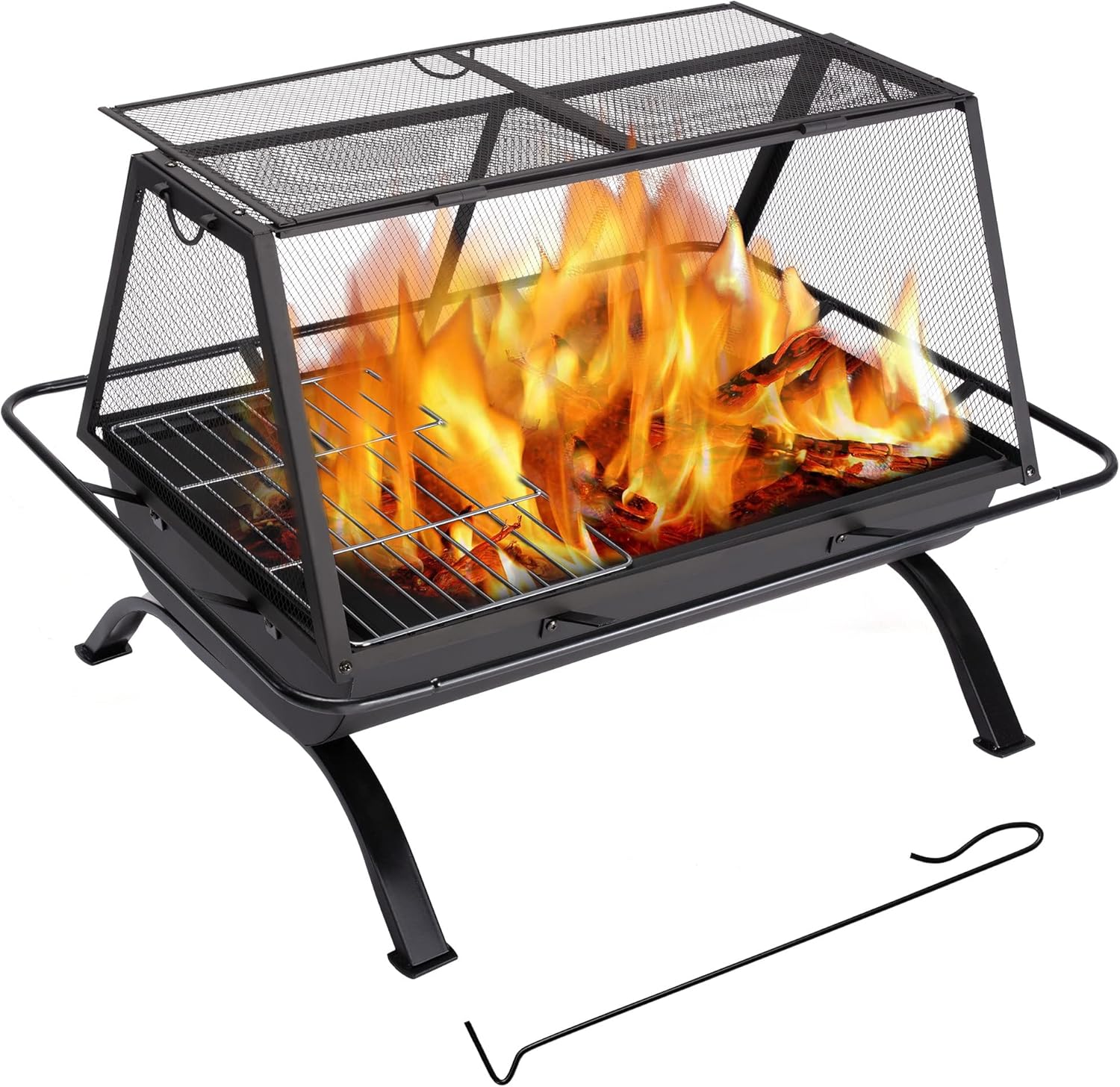 SUNCREAT Outdoor Fire Pit with Steel Grill, 36 Inch Large Wood Burning Firepit for Outside with Cooking BBQ Grill Grate, Spark Screen, Fireplace Poker, and Waterproof Cover