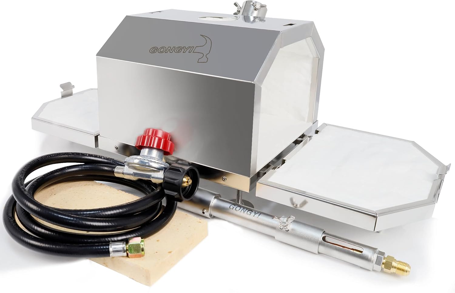 GONGYI GF100 Propane Gas Forge Portable Gas Forge Full Stainless Steel 304 Single Burner Knife Making Blacksmith Kit for Farrier Sword