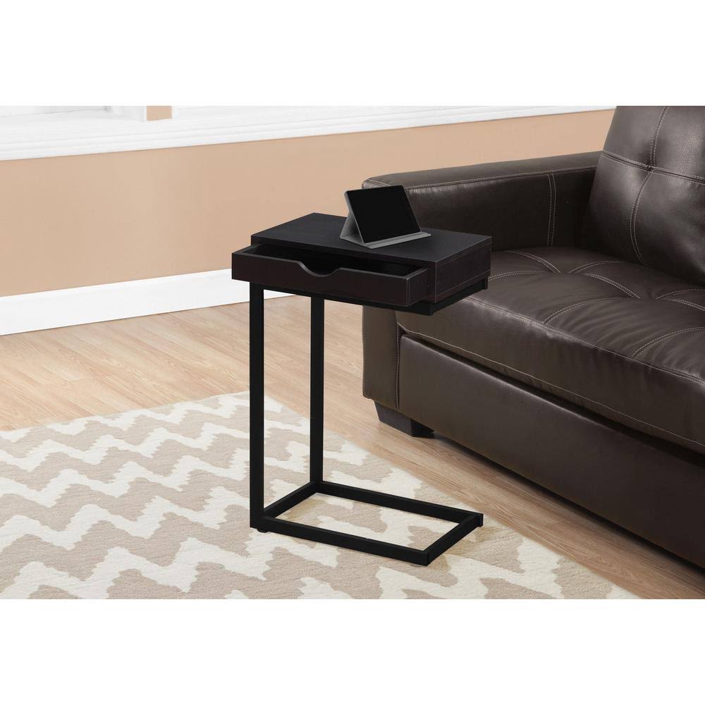 Monarch Specialties Cappuccino Accent Table with Black Metal, Dark Brown