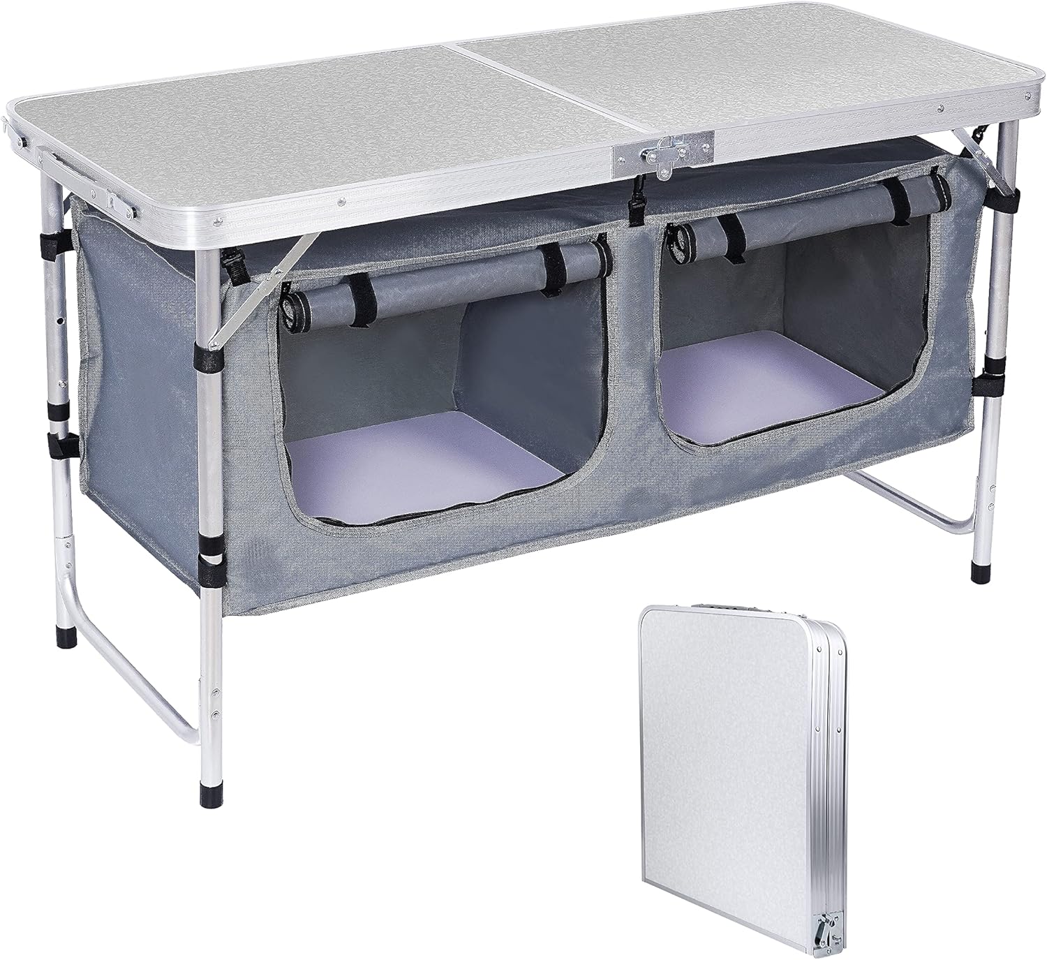 Funcode Folding Camping Table with Storage,Portable,Adjustable,Lightweight for Indoor and Outdoor Picnic, Beach, Hiking, Travel, Fishing, BBQ（L）.