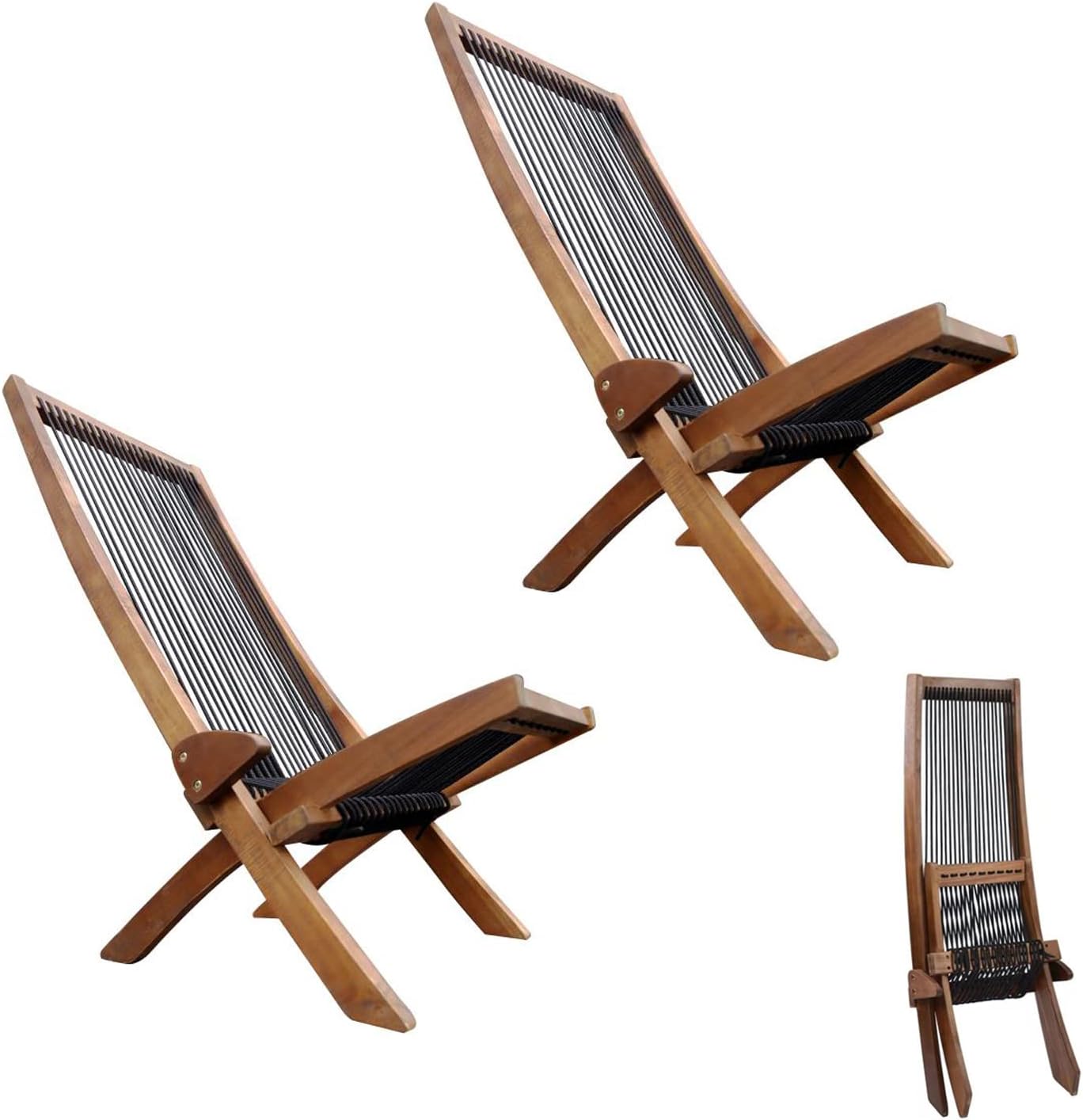 Folding Garden chairs solid wood Outside Foldable Low Profile Acacia Wood Lounge Chair for Indoor Outdoor Handcrafted patio seating No Assembly Required Beach Yard Balcony Furniture Fire Pit Chair