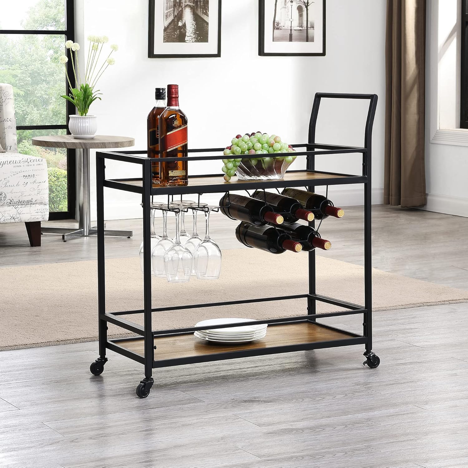 FirsTime & Co. Black Francesca Bar Cart, American Designed, Black, 30 x 13 x 32.5 inches, Black & Glass (70285)