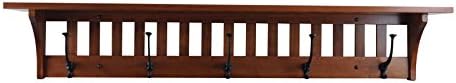 Mission Style Wall Mounted Coat Rack with Shelf &ndash; Wooden Hat Rack &ndash; Entryway Organizer with Hooks &ndash; Rustic Farmhouse Mounted Wall Rack (3 Hooks, 32.5&rdquo;L, Brown Maple Wood, Antique Slate Stain)