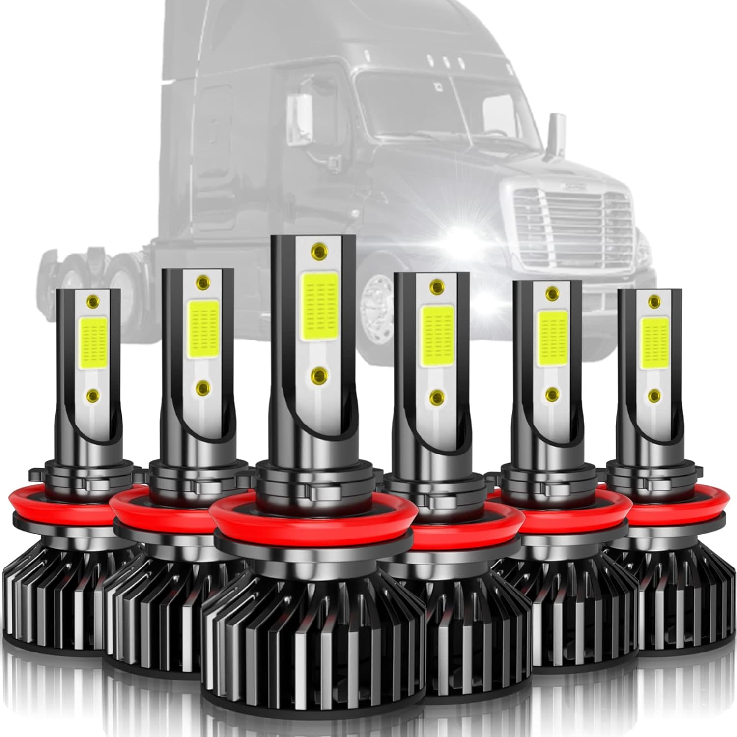 For 2008 2009-2015 2016 2017 Freightliner Cascadia H11 LED Headlight Bulbs High and Low Beam Fog Light Combo Kit, Pack of 6 H11 H9 H8 LED Bulbs
