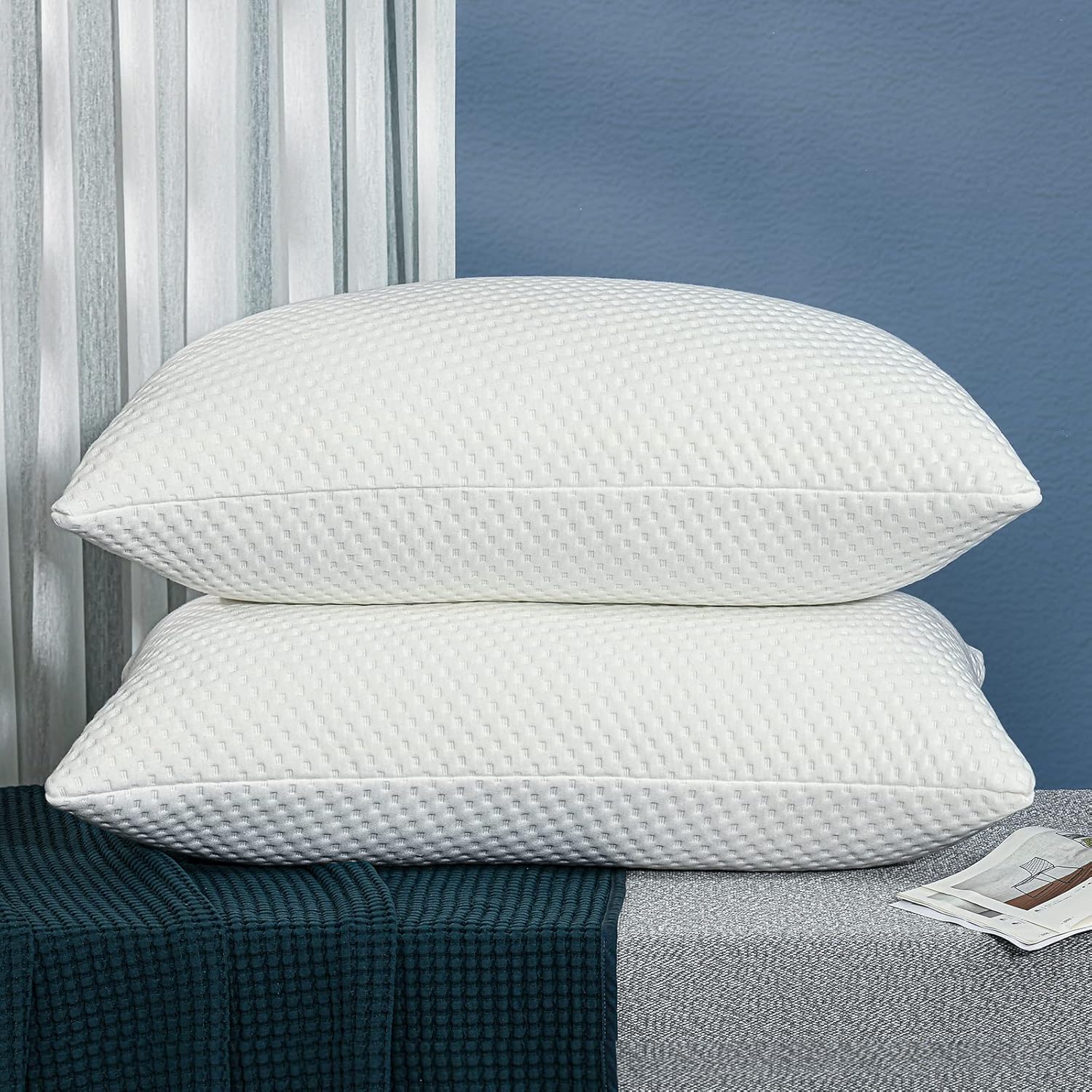 King Pillow Molblly Shredded Memory Foam Bed 2 Pack King Pillows for Sleeping 20*36 in , Adjustable Loft Bed Pillows with Washable Hypoallergenic Cover for Back and Side Sleeper King Pillows Set of 2