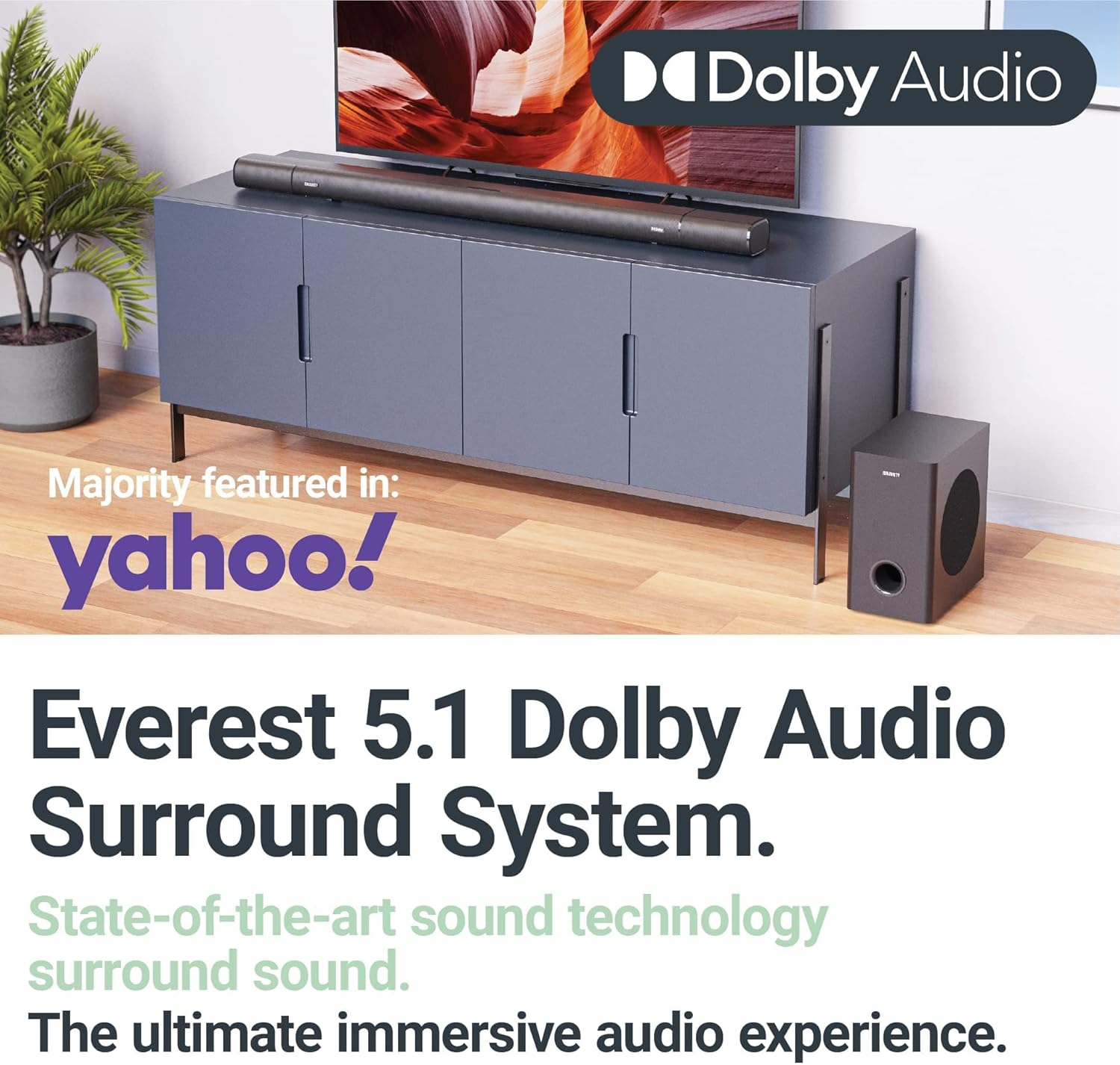 MAJORITY Everest 5.1 Dolby Audio Surround Sound System with Soundbar | 300 WATT with Wireless Subwoofer | Rechargeable Detachable Satellite Speakers | Multi-Connection including HDMI ARC & Bluetooth