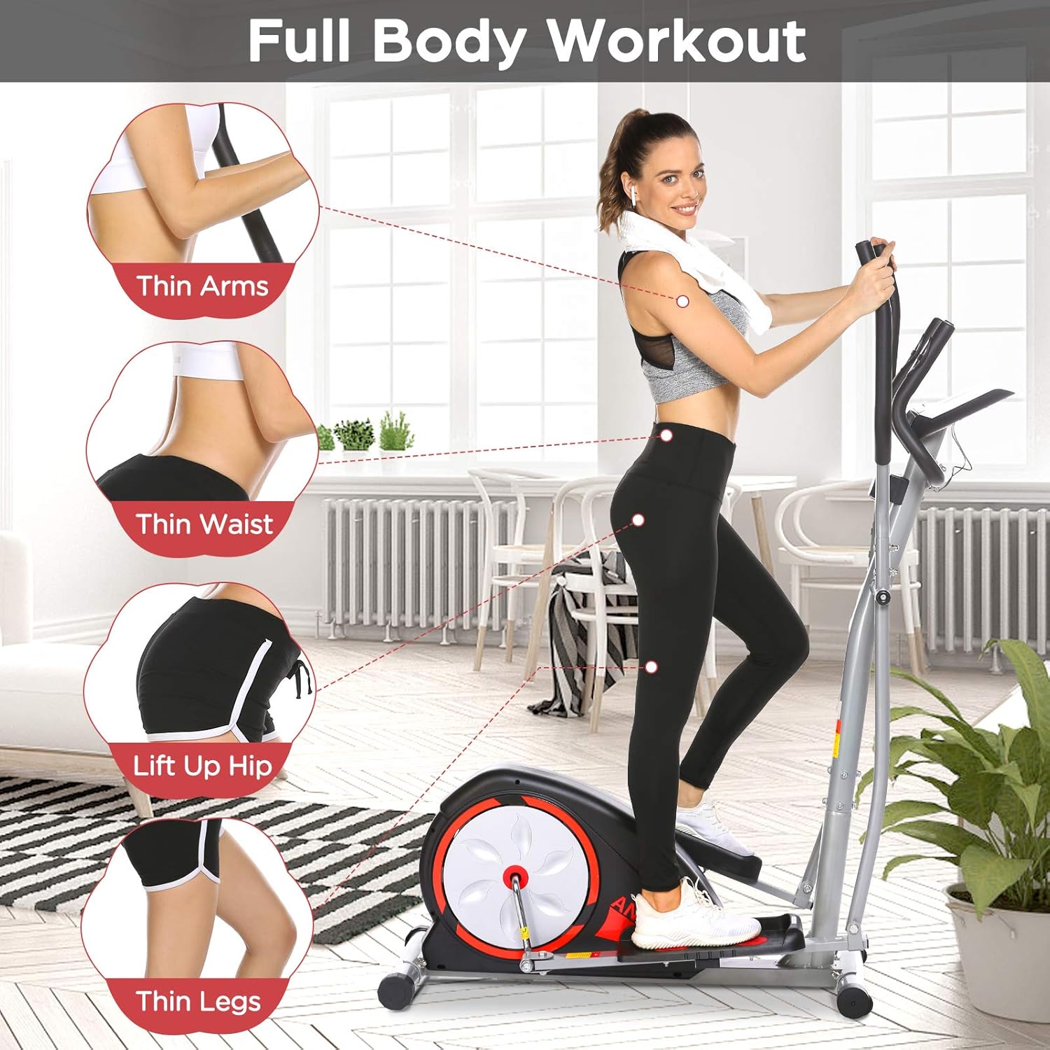 Elliptical Machine Magnetic Elliptical Training Machine for Home Use Elliptical Training Machines with LCD Monitor and Smooth Quiet Driven Pulse Rate Grips