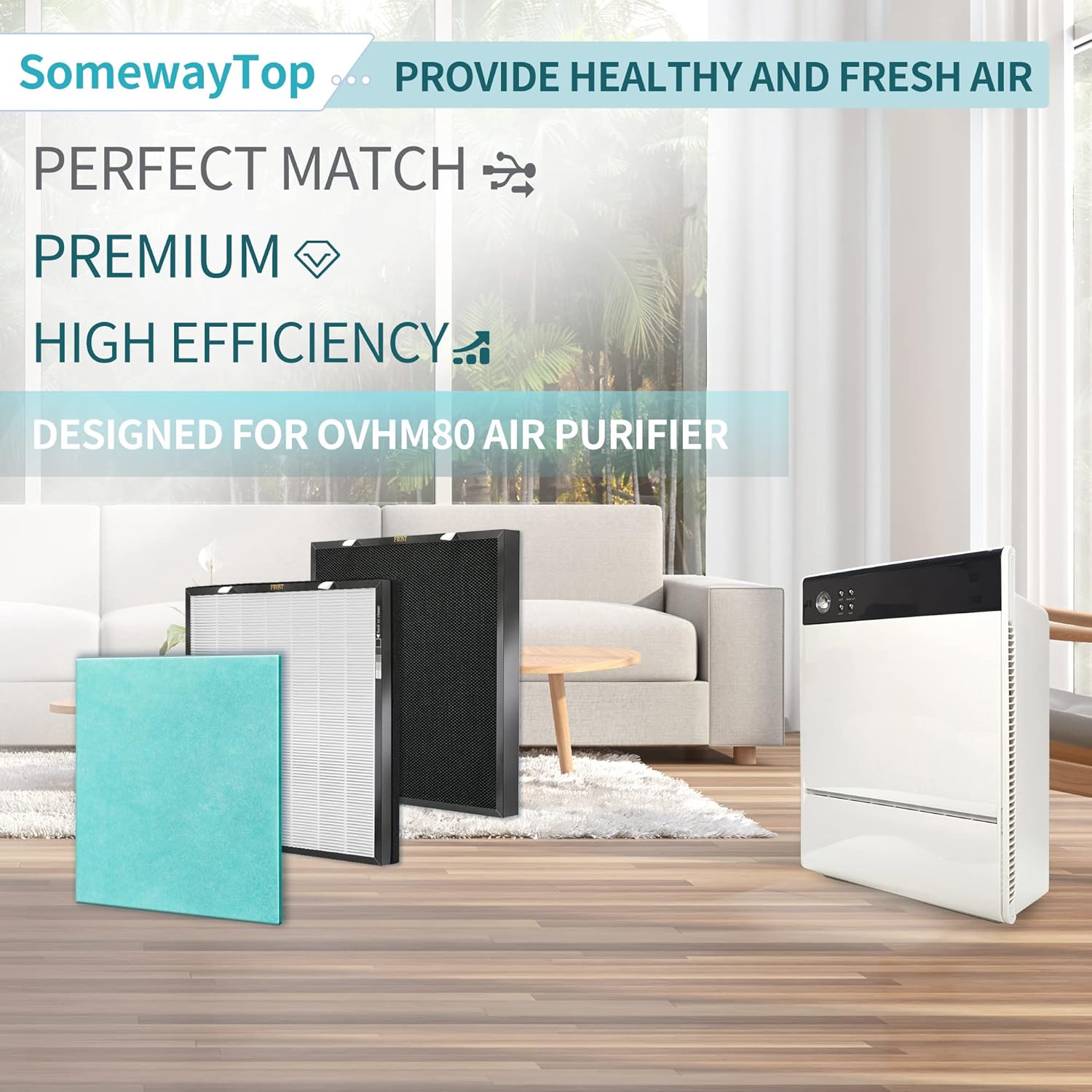 SOMEWAYTOP RFM80 Replacement Filter Kit Compatible with Oransi Filter Replacement Max OVHM80 HEPA Air Purifier Part RFM80 for Home 1 H13 True HEPA Filter 1 Activated Carbon and 1 Pre-Filter Pack of 2