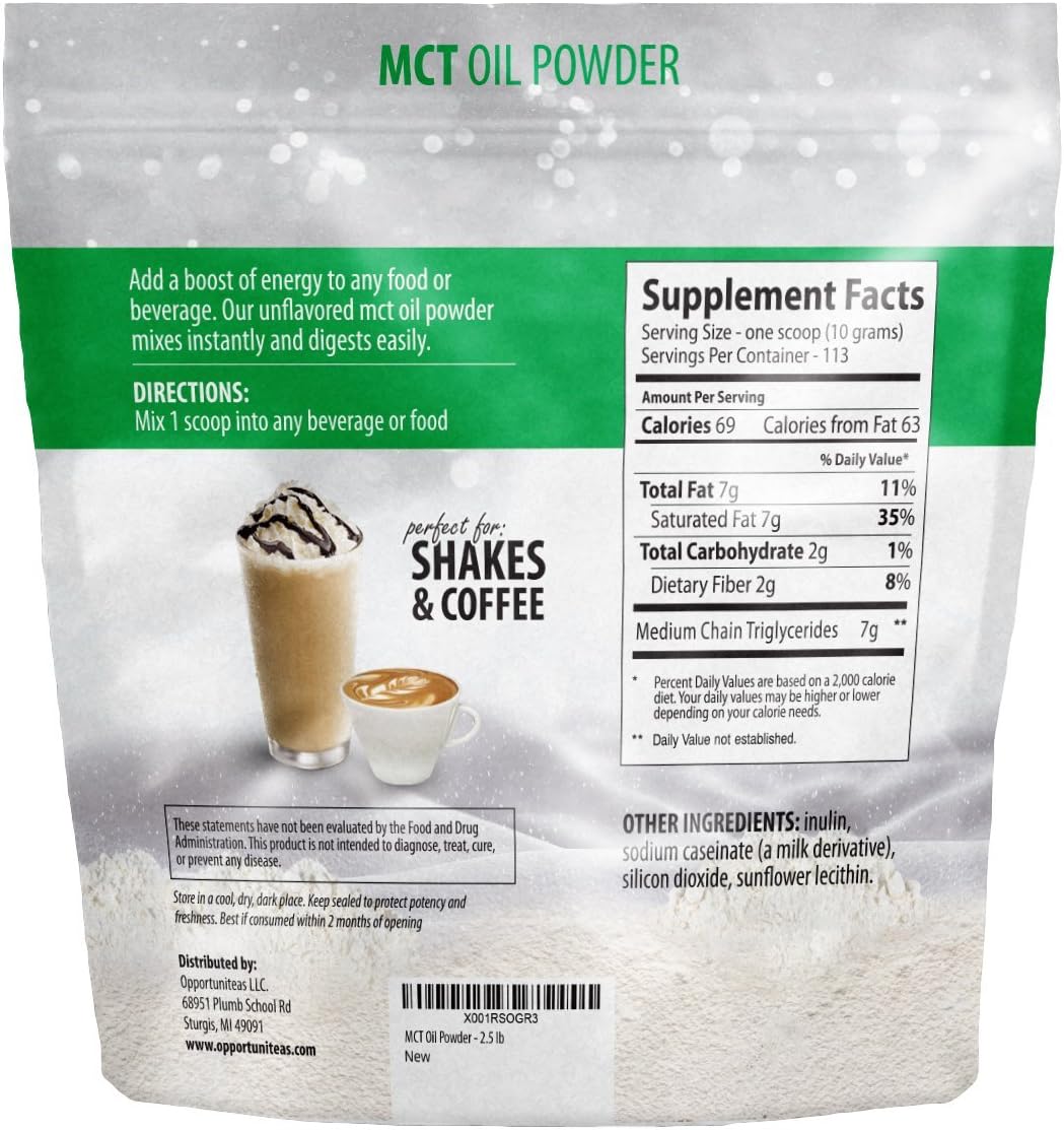 Opportuniteas MCT Oil Powder, Keto Creamer for Coffee,Tea, Drinks&Smoothies, Low Carb Keto Friendly, Boost Energy&Mental Focus, Supplement for Ketogenic Diet, Gluten Free, & Non-GMO, unflavored 2.5lbs Pack of 2