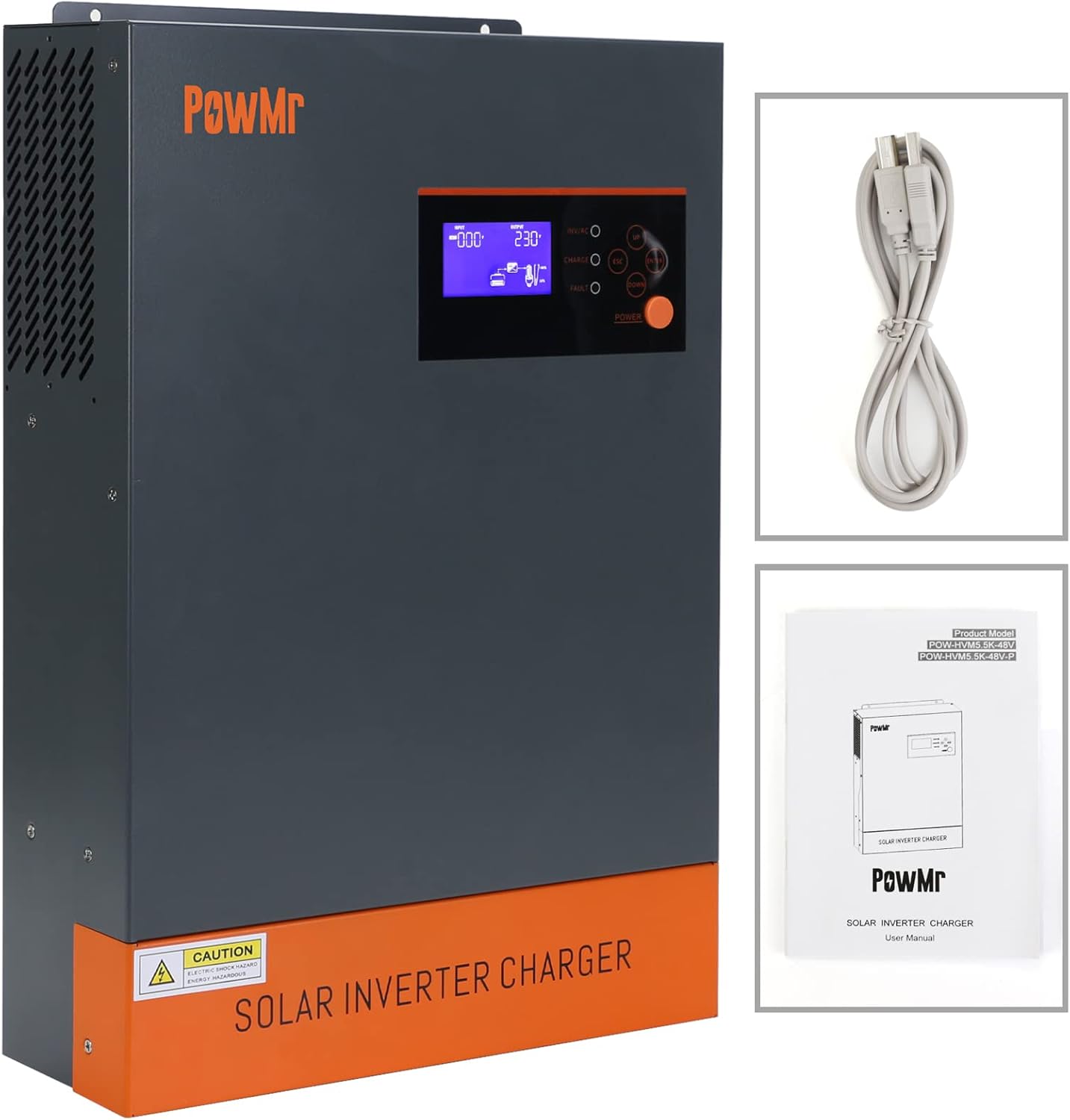PowMr 5500w Solar Hybrid Inverter with 80A MPPT Charge Controller 48V DC to 220/230V AC, Off-Grid Pure Sine Wave Inverter Support Running Without Battery