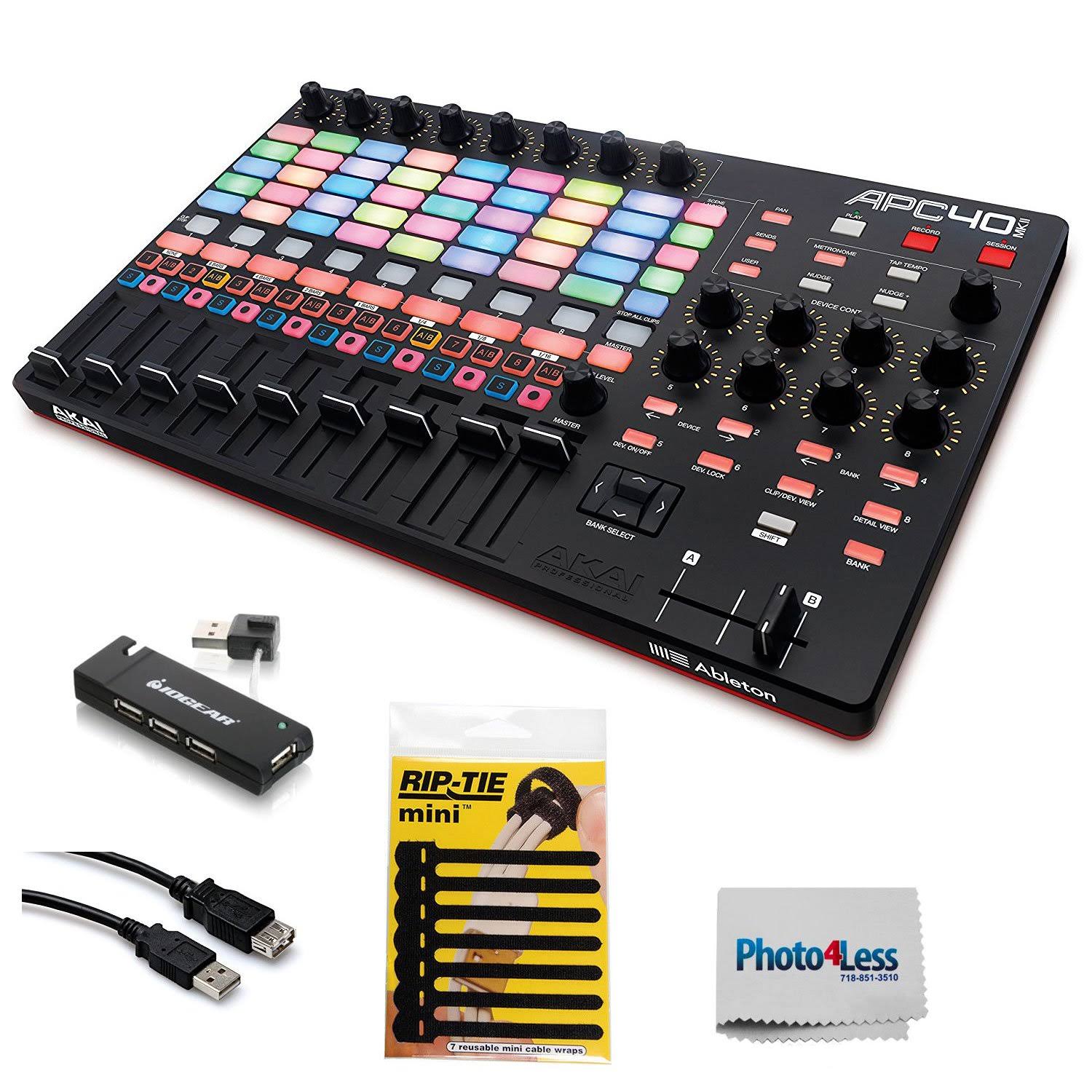 Akai Professional APC40 MKII Ableton Live Performance Controller with Ableton Live Lite Download + Cable + 4-Port USB + Pack of