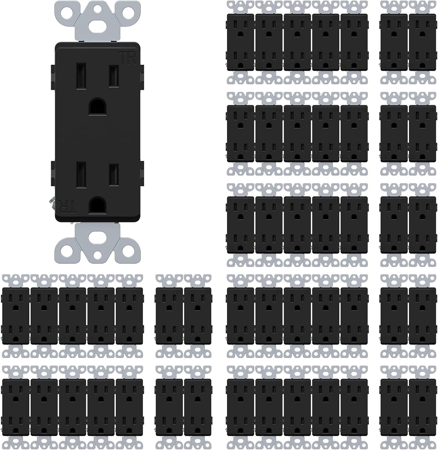 WEBANG Decorator Electrical Wall Outlet, Tamper-Resistant Duplex Receptacle, Residential Grade, 3-Wire, Self-Grounding, 2-Pole, 15A 125V, ETL Listed, 10 Pack ,Black
