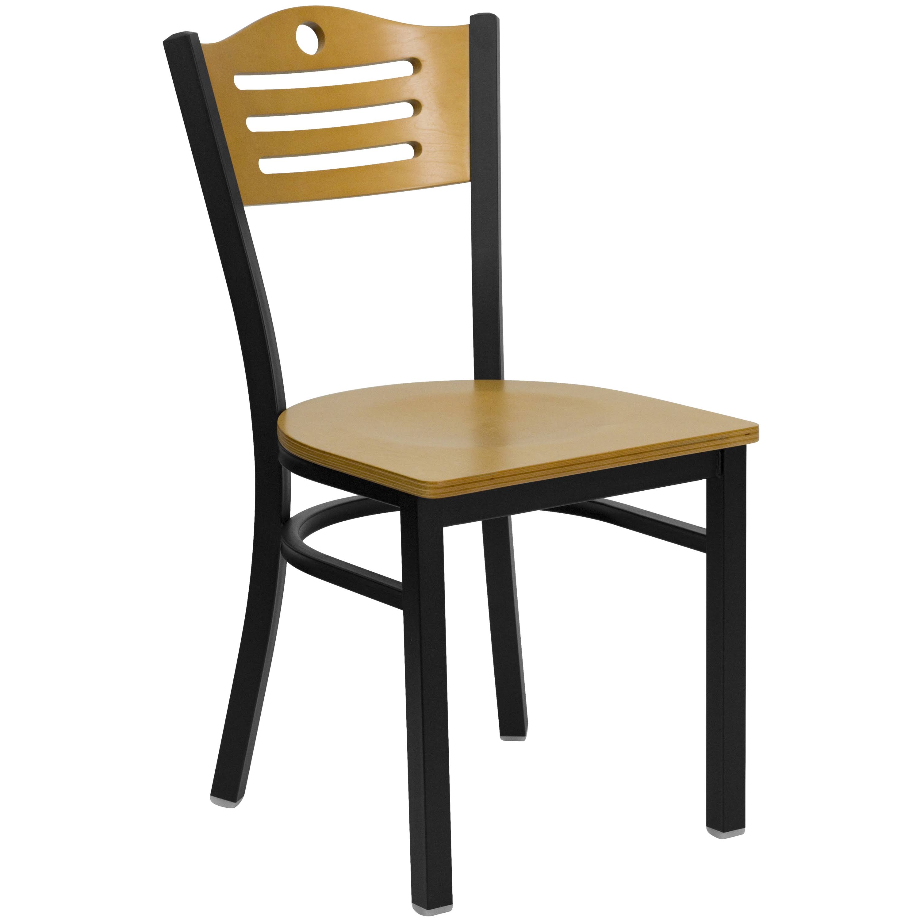 Hercules Series Black Slat Back Metal Restaurant Chair - Natural Wood Back u0026 Seat | Flash Furniture
