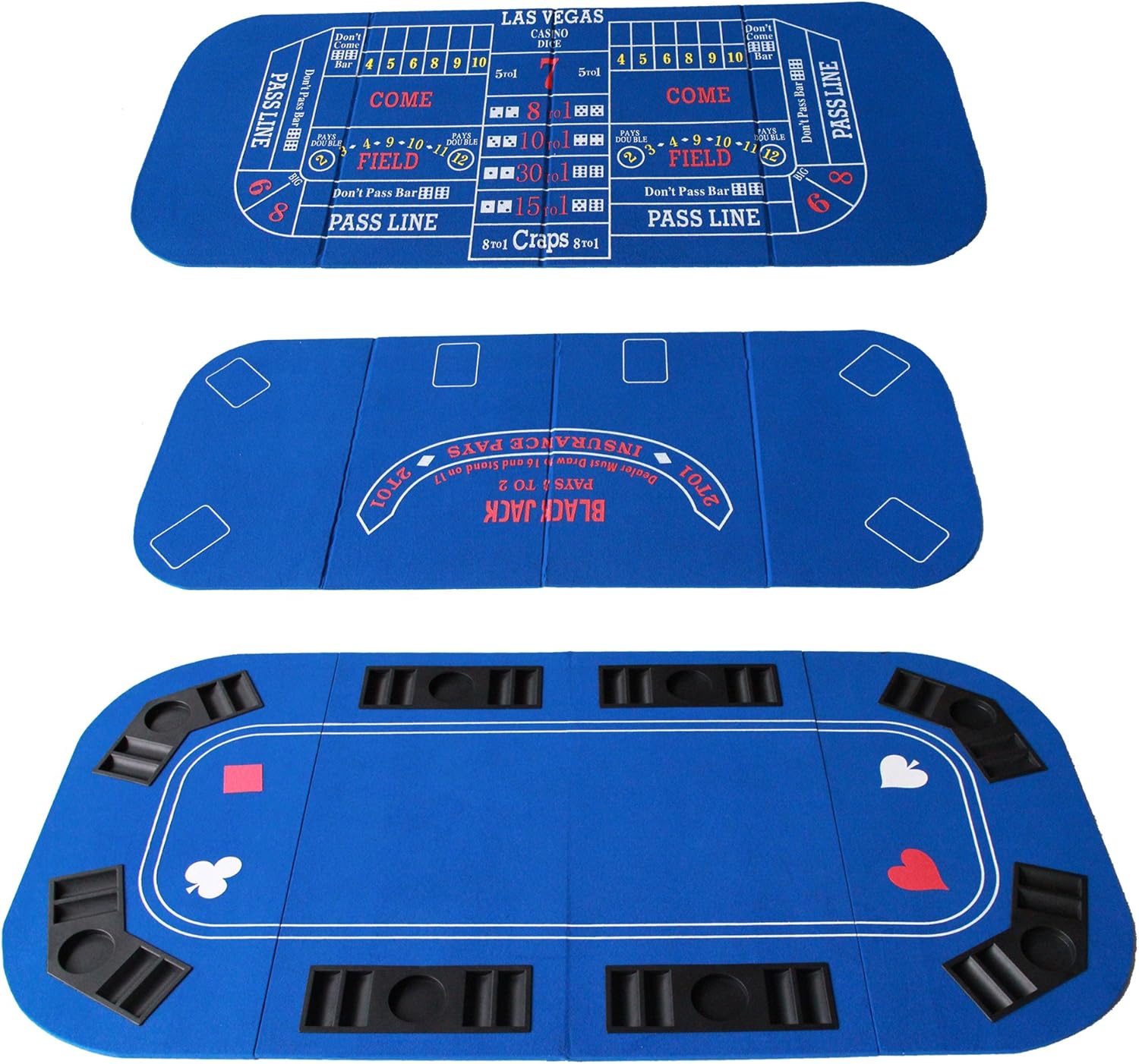 IDS Poker Casino Texas Hold'em Table Top for 3 in 1 (Poker/Blackjack/Craps) Folding Felt Carrying Bag