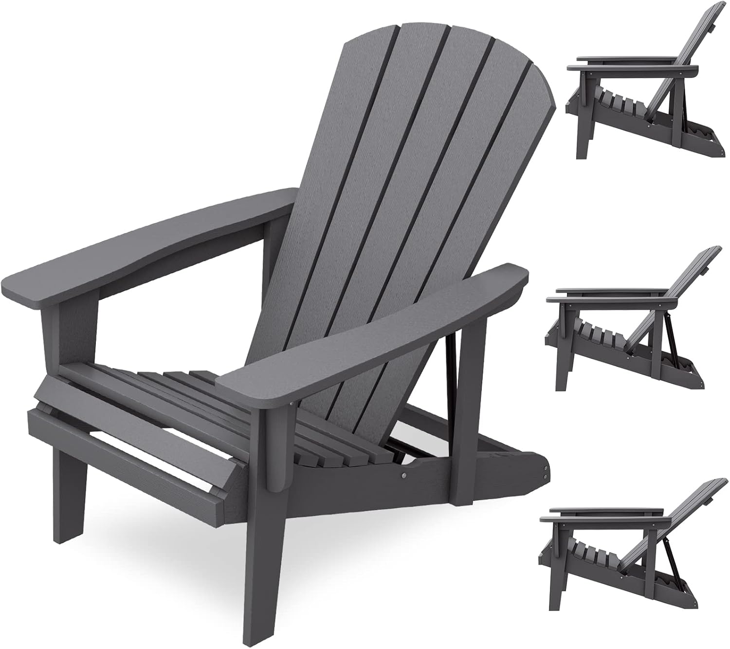SERWALL Adjustable Backrest Adirondack Chair, All-Weather Adirondack Chair-Gray