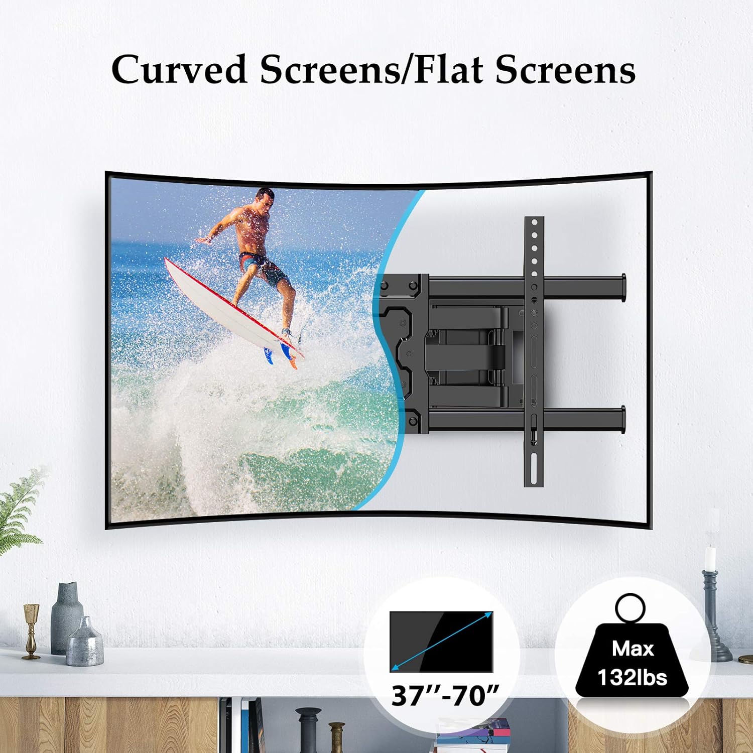 TV Wall Mount Full Motion Bracket Fits 37-70 inch TV with Dual Articulating Arms Swivel Tilt Extension for LED LCD OLED Flat Curved TV Screens up to 132lbs Max VESA 600x400mm by ERGO-INNOVATE Pack of 2