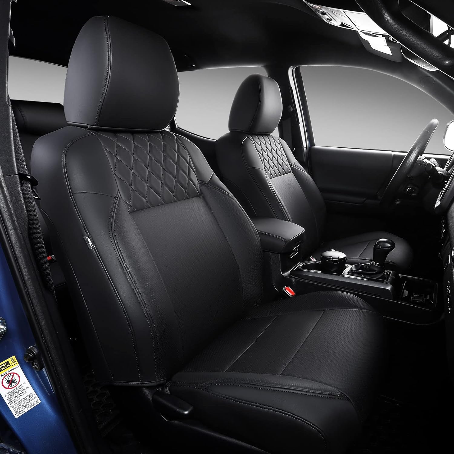 PTYYDS Fit Toyota Tacoma Seat Covers Full Set PU Leather Seat Covers for 2016-2022 Toyota Tacoma SR5 TRD Off Road Limited Accessories (Black)