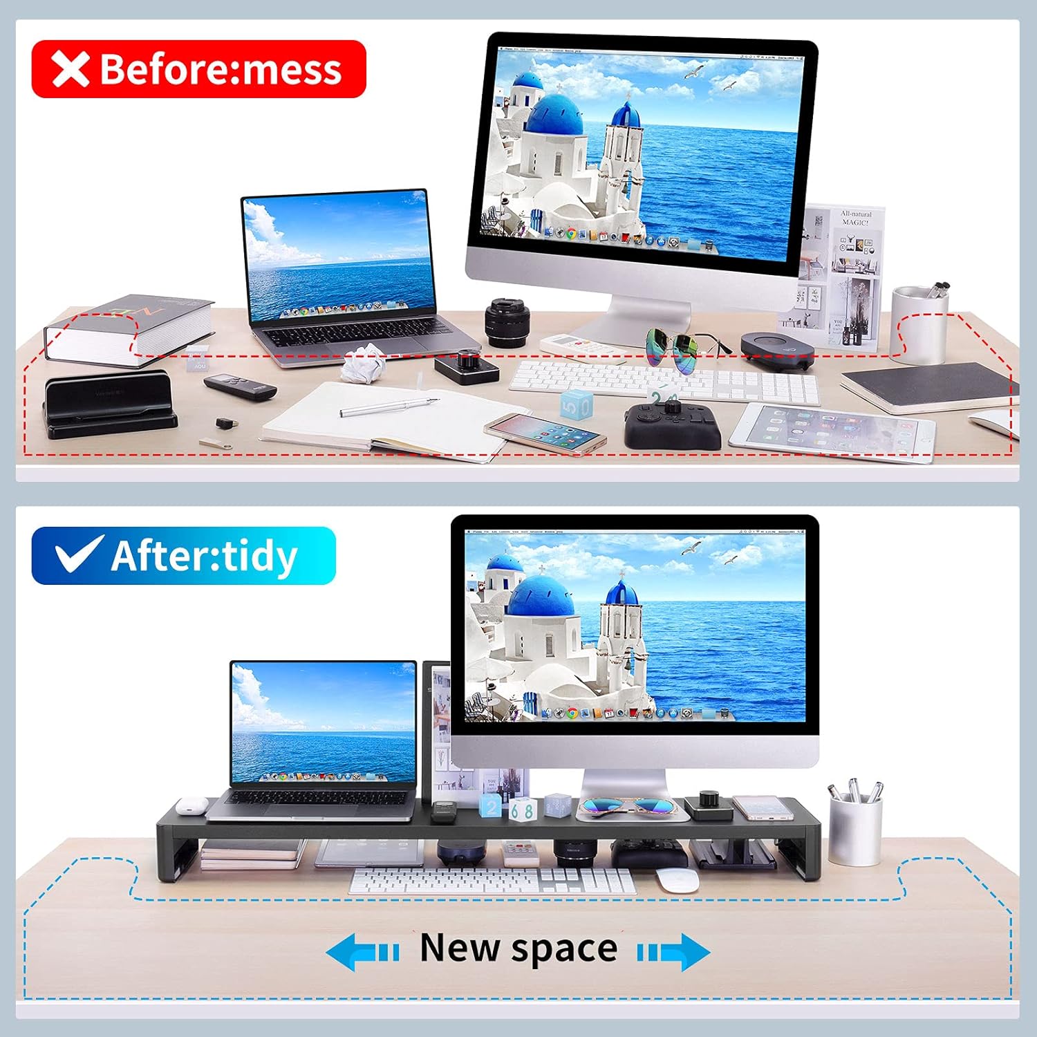 ENUSUNG Dual Monitor Stand Steel Monitor Stands for 2 Monitors, Metal Computer Stand Riser for Desk, Office, Desktop, Laptop, PC, iMac up to 32 Inches (Black)