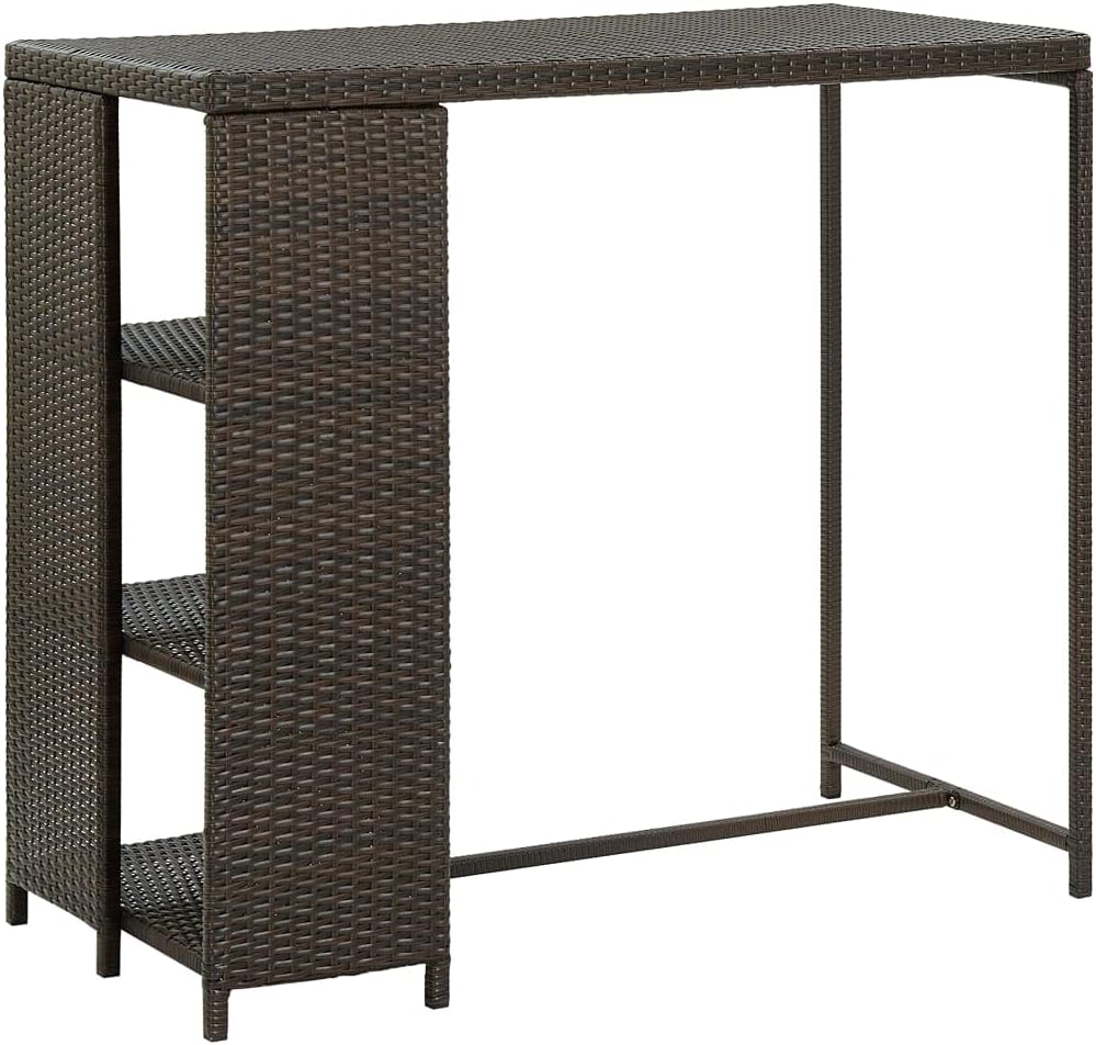 NusGear Bar Table with Storage Rack Brown 47.2x23.6 x43.3 Poly Rattan