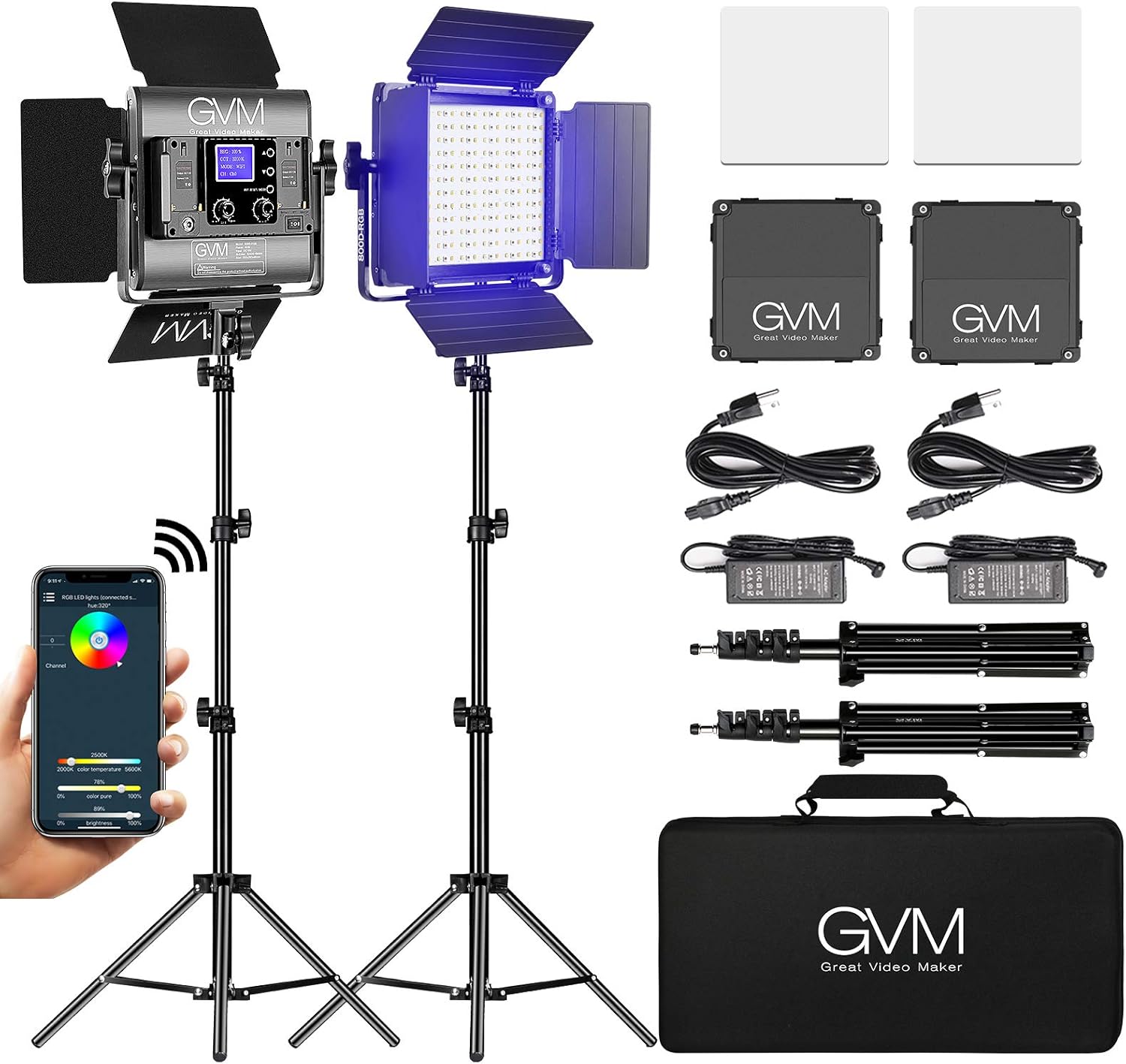 GVM RGB LED Video Light, Photography Lighting with APP Control, 800D Video Lighting Kit for YouTube Studio, 2 Packs Led Panel Light for Gaming, Streaming, Conference, 8 Kinds of Scene Lights, CRI 97