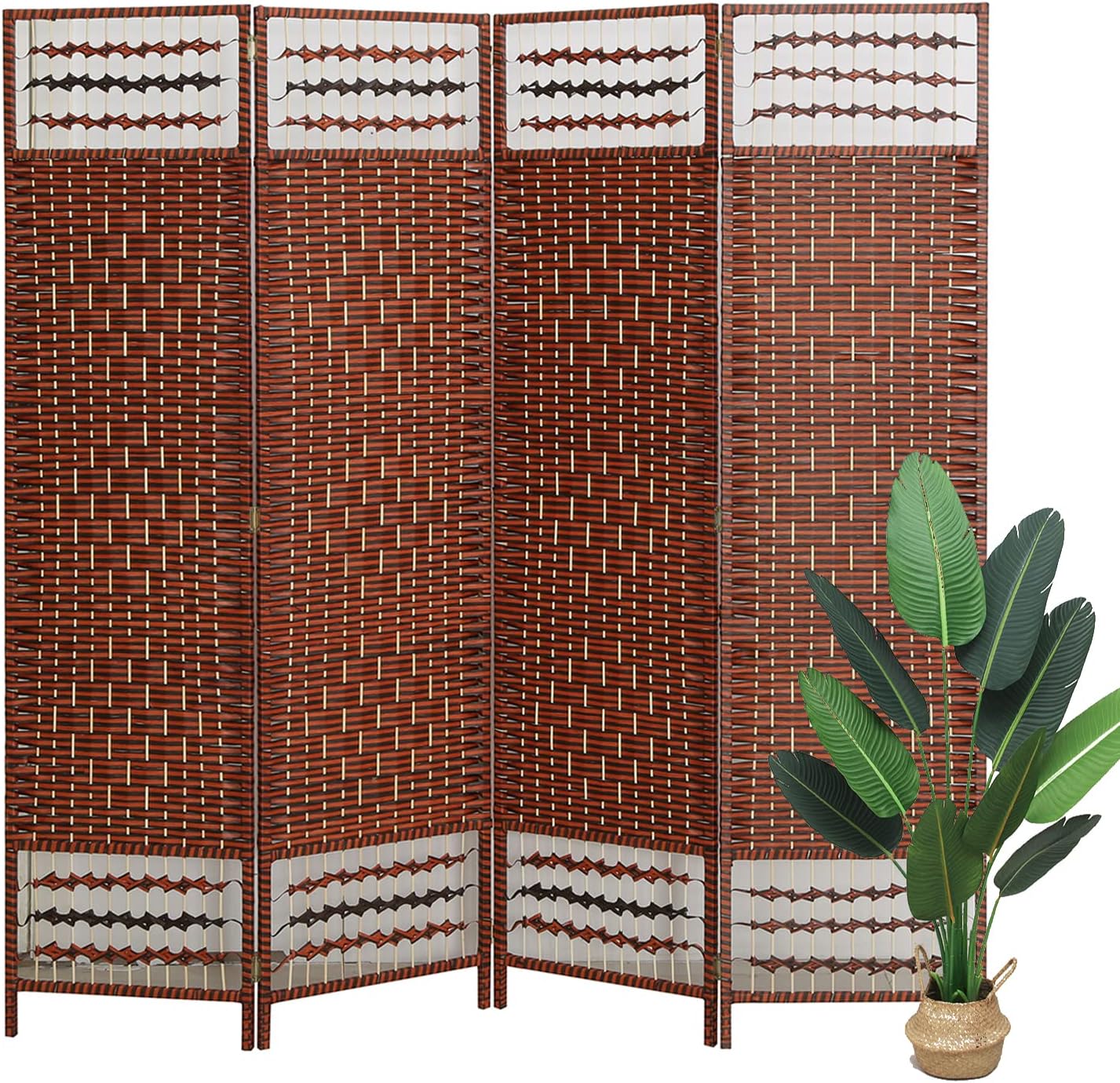 ECOMEX 4 Panel Room Divider, 5.8 Ft Tall Room Screen Divider Freestanding Privacy Wall Room Divider, Room Dividers and Folding Privacy Screens (Brown)&hellip;