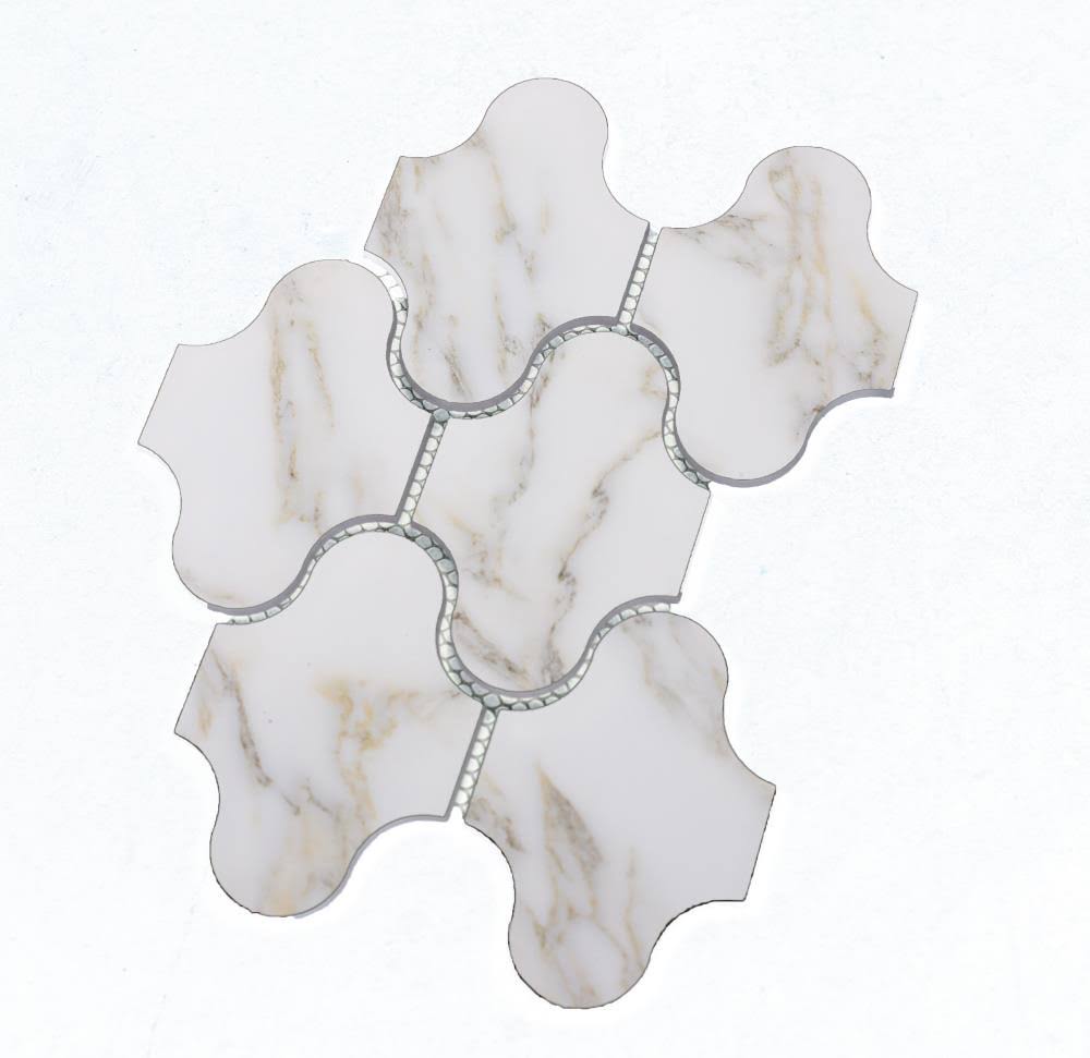 Abolos Nature 10-Pack Calacatta Gold White/Matte 12-in x 12-in Matte Glass Circular Marble Look Wall Tile | LWSWTJSWG-CG