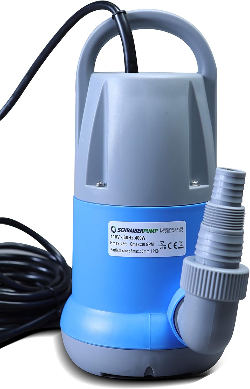Submersible Clean Water Sump Pump 0.5hp with built in Automatic ON/OFF (no external float switch needed) 1800GPH, 26'Head, Thermal Protector - Schraiberpump Pack of 2