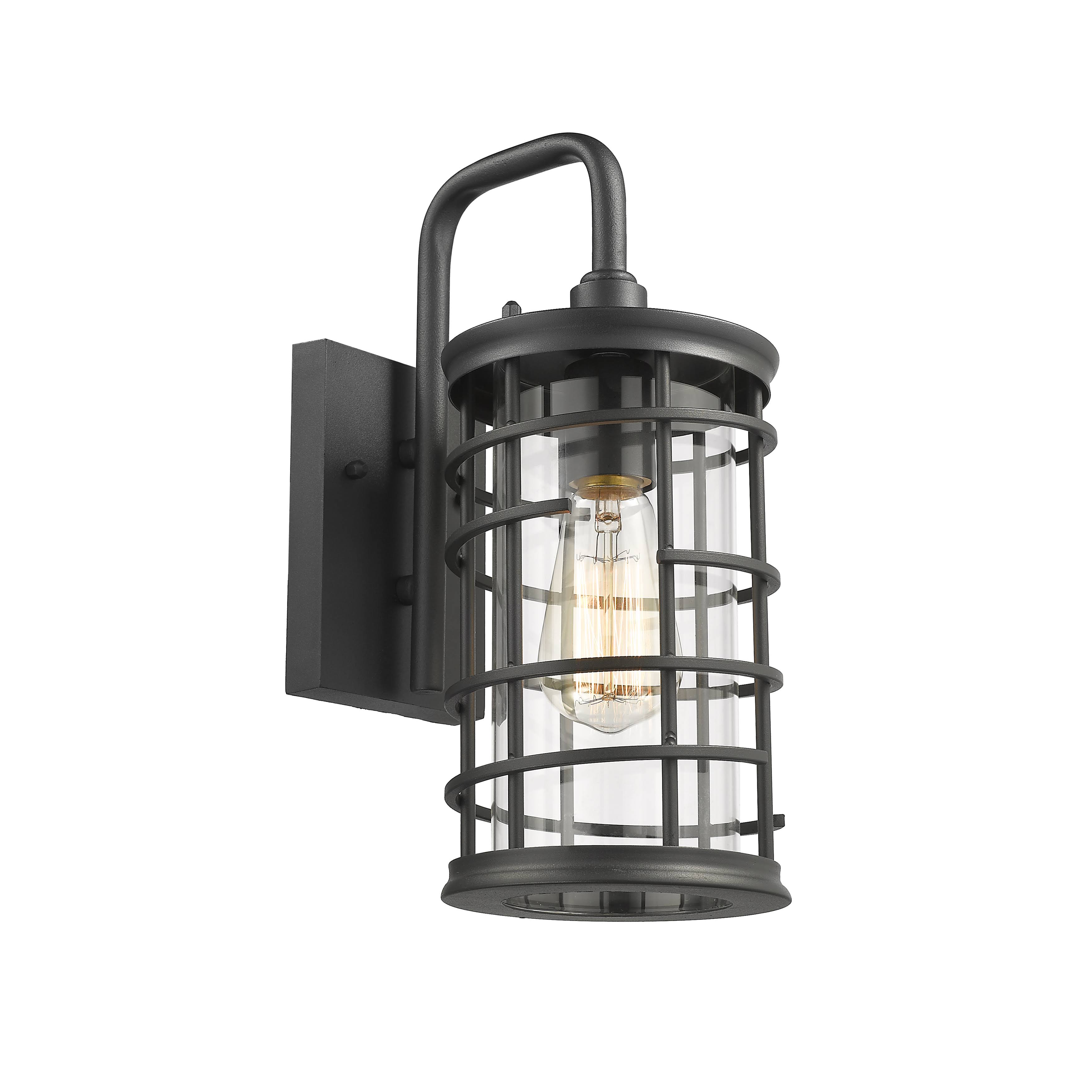 Chloe Lighting Laurel Industrial 1 Light Textured Black Outdoor Wall Sconce 13x22 Tall