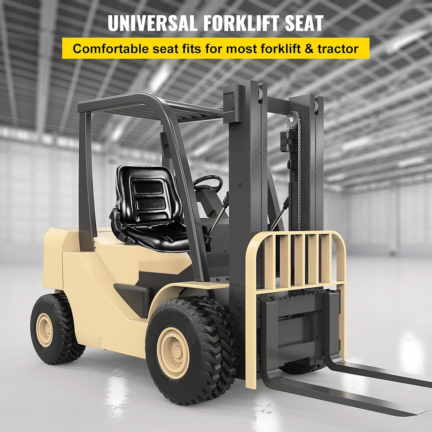 VEVOR Universal Forklift Seat with Safety Switch, Black PVC Tractor Seat 18.5