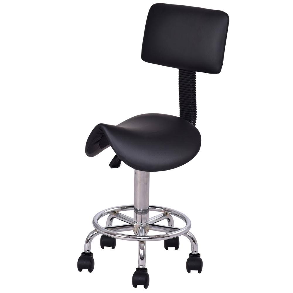 Costway Adjustable Saddle Salon Stool Rolling Massage Chair Tattoo Facial Spa w/Backrest