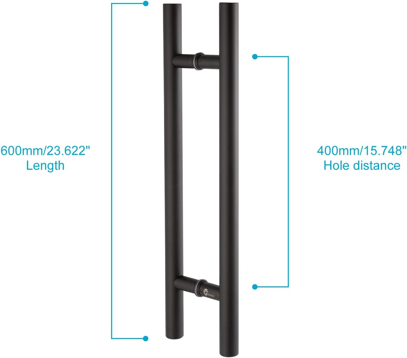 TOGU TG-6012 24 inches Solid Standoffs Heavy-Duty Commercial Grade-304 Stainless Steel Push Pull Door Handle/Barn Door Pull Handle/Glass Pulls, Matte Black Finish