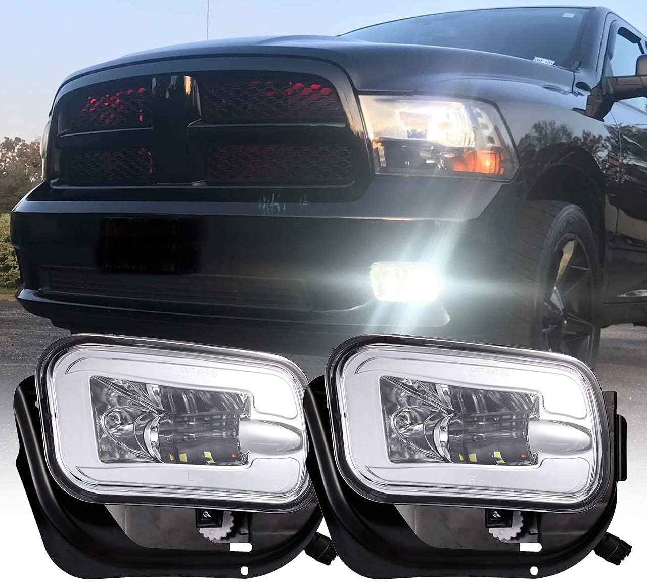 LED Fog Light for Dodge Ram 1500 2009 -2012 Dodge Ram 2500/3500 2010-2018 Pickup Truck w/Bracket Replacement -1 Pair Black
