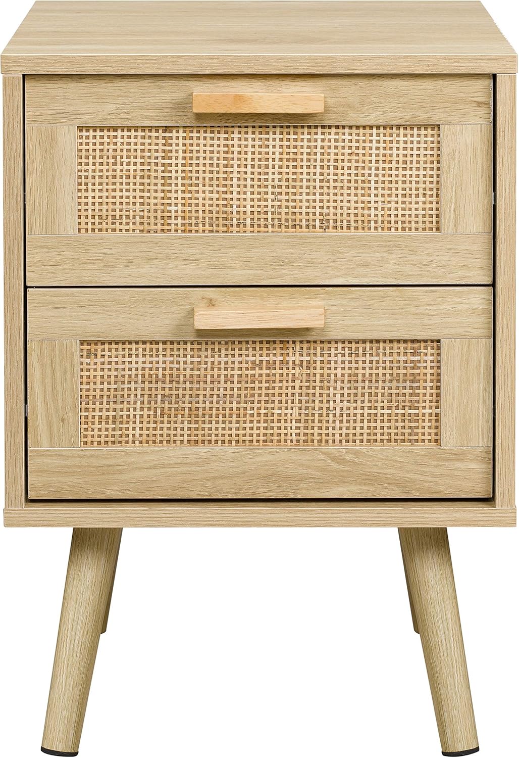 Finnhomy Nightstand, End Table, Side Table with 2 Hand Made Rattan Decorated Drawers, Wood Accent Table with Storage for Bedroom, Natural (Patent Pending)