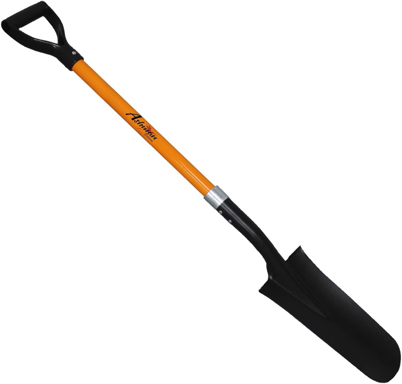 Ashman Drain Spade - 48 Inches Long Handle Spade with D Handle Grip with a Durable Handle and a Thick Metal 16 Inch Blade - Multipurpose Premium Quality Orange Shovel with Strong Build (2 Pack) Pack of 2