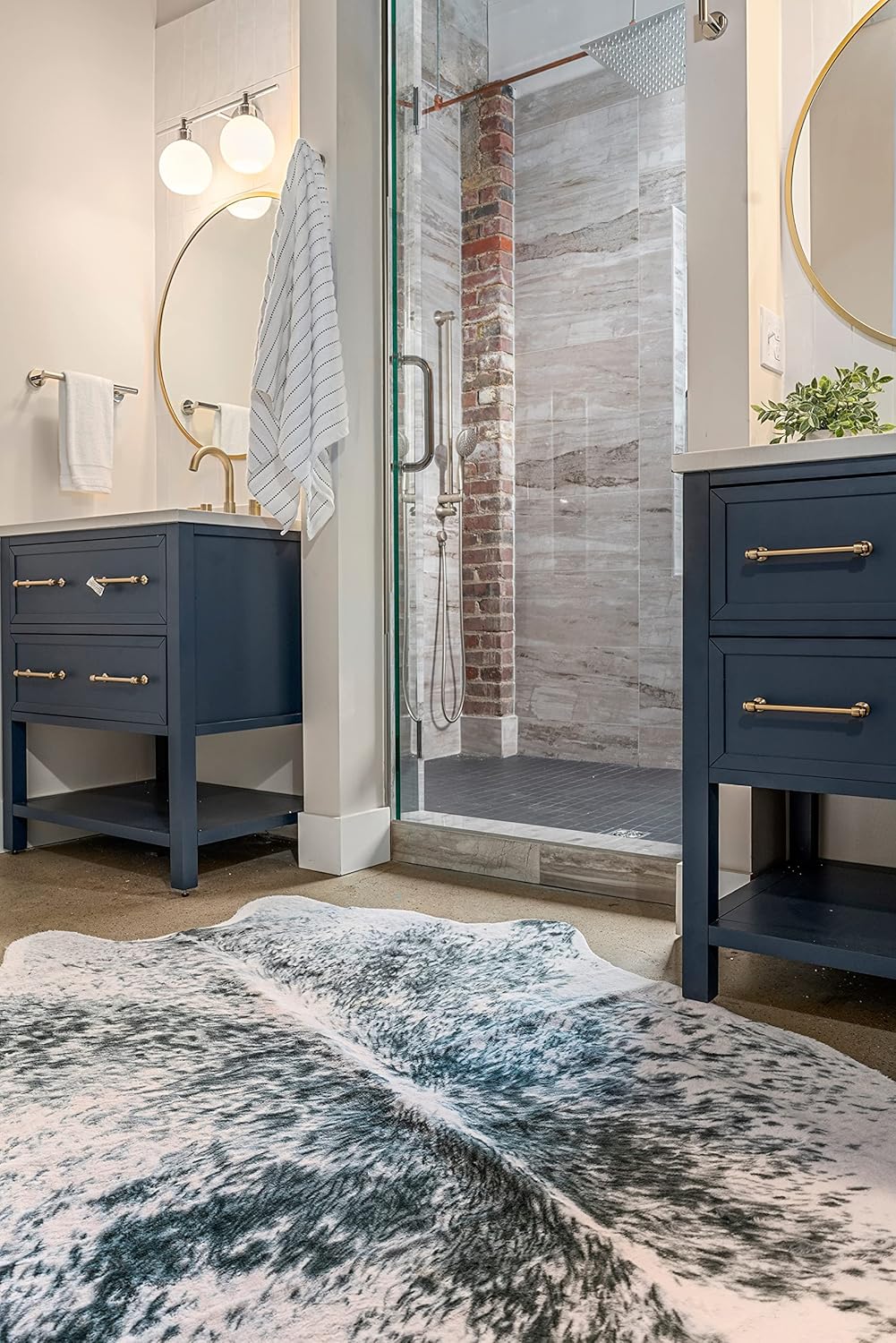 NativeSkins Large Faux Cowhide Rug - Chalk and Board (4.6ft x 6.6ft) - White/Gray Cow Print Area Rug for a Western Boho Decor - Synthetic, Cruelty-Free Animal Hide Carpet with No-Slip Backing