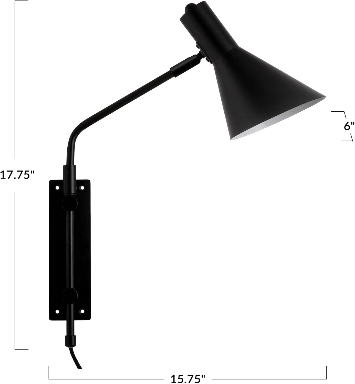 Bloomingville AH1919 Metal Inline Switch, Modern Wall Lamp Sconce, Black