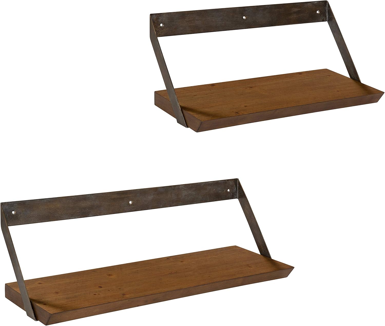 Kate and Laurel Rowan Rustic Floating Wall Shelf, Set of 2, Rustic Caramel and Raw Iron, Decorative Farmhouse Floating Wall Storage Pack of 2