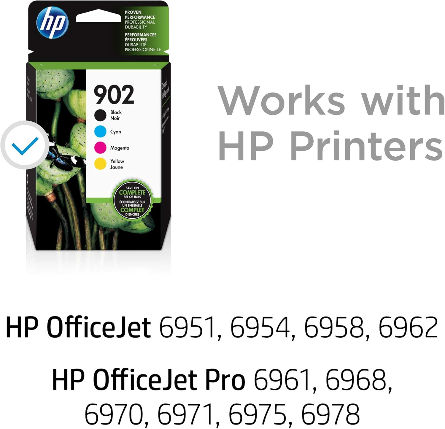 HP 902 | 4 Ink Cartridges | Black, Cyan, Magenta, Yellow | Works with HP OfficeJet 6900 Series, HP OfficeJet Pro 6900 Series | T6L98AN, T6L86AN, T6L90AN, T6L94AN Pack of 2