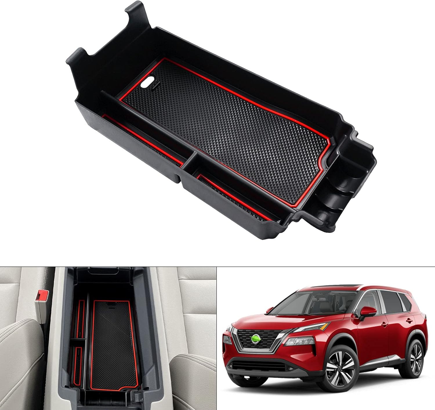 Autorder Custom Fit for Center Console Organizer Nissan Rogue 2021 2022 T33 Accessories Armrest Box Secondary Storage Box Insert Tray with Black Mat
