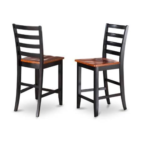 East West Furniture Fas-blk-w Wood Seat Stool Set with Ladder BACK, Black/Cherry Finish, Set of 2