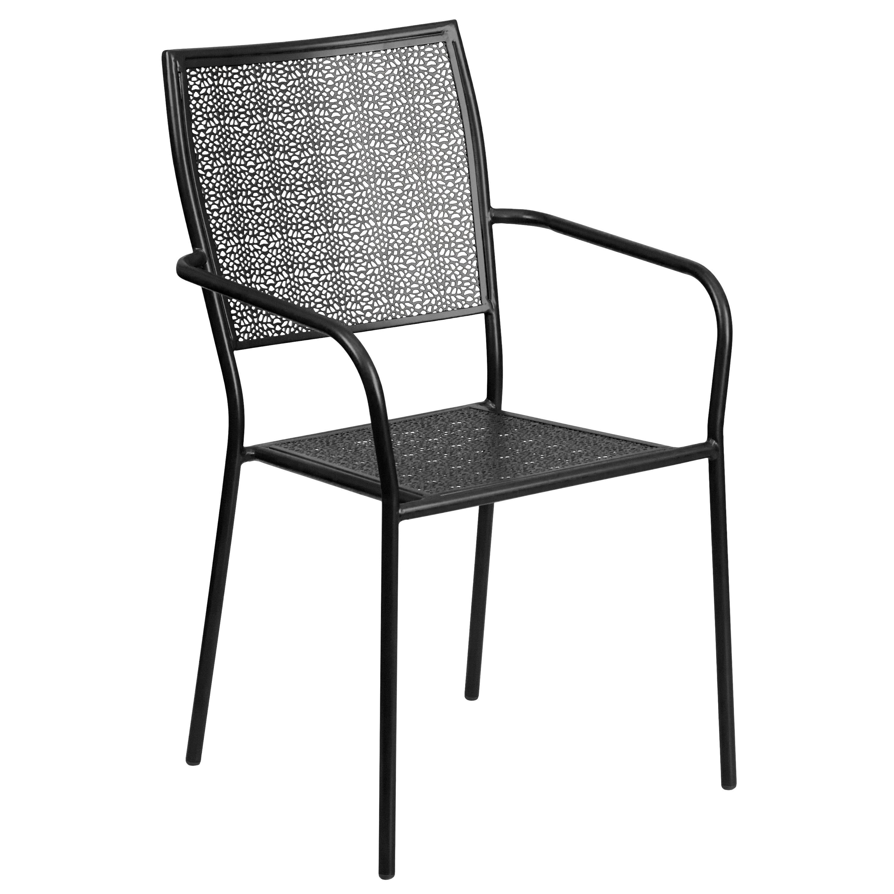 Black Indoor-Outdoor Steel Patio Arm Chair with Square Back