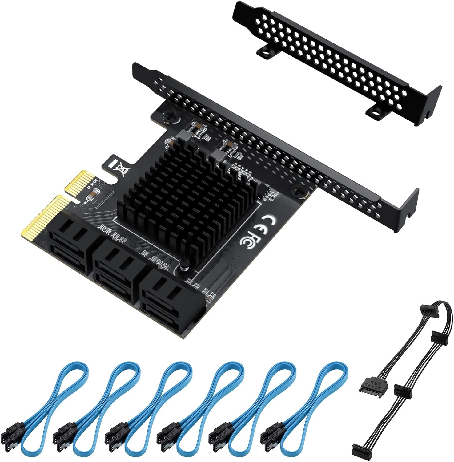 BEYIMEI PCIe 4X SATA Card, 6 Ports with 6 SATA Cables, SATA Controller Expansion Card with Low Profile Bracket, Non-Raid, Support 6 SATA 3.0 Devices ( ASM1166 ) Pack of 2