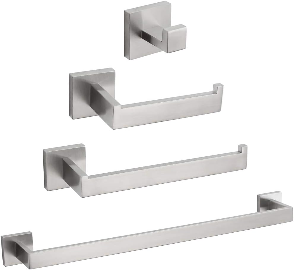 VELIMAX Premium Stainless Steel 4 Pieces Bathroom Hardware Accessories Set Wall Mounted Towel Bar Set, Brushed Gold, 23.6-Inch